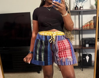 Pantaloncini con stampa africana Aso Oke: vita alta, vestibilità comoda (taglie 10-16)
