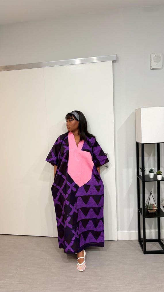 African Adire Boubou/Handmade Adire Cotton Bubu/Maxi Dress/Kaftan