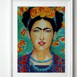 Luzviminda ala Frida-Frida Kahlo Inspired Wall Art-Mexican Boho Decor-Colorful Frida Portrait Print-Vibrant Feminine Wall-Original Portrait