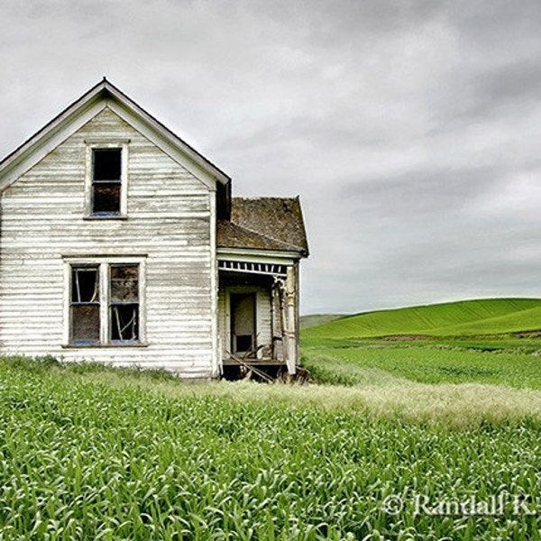 Photograph of rustic scene of Victorian house surrounded by wheat