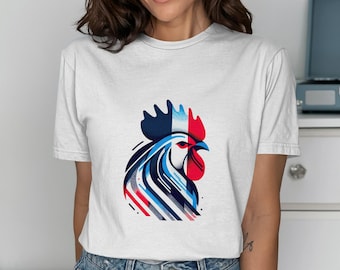 フランスの雄鶏アートTシャツ | フランス国旗コットンTシャツ | ガリアの誇りギフト