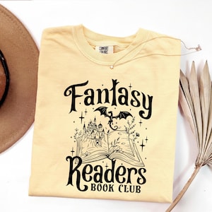 Fantasy Readers Book Club Tee - Dragon & Castle Graphic Shirt - Book Lover Gift, Whimsical Reader Apparel, Literary Club Top