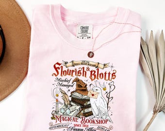 Magical Bookshop Shirt, Flourish and Blotts Tee, Bookish Wizard T-Shirt, Gift for Book Lover, Dark Academia Reading Shirt, Fantasy Reader
