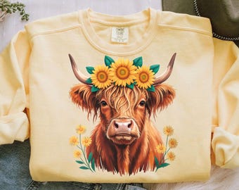 Sunflower Highland Cow Shirt, Country Western Graphic Tee
