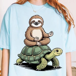 Sloth on Turtle Graphic Tee - Funny Animal Shirt