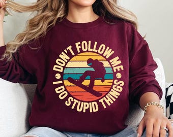 Funny Snowboarding Sweatshirt • Retro Sunset Snowboarder Crewneck