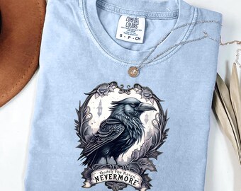 Gothic Literature Gift, Dark Academia Clothing, Vintage Crow Bookish Merch, Goth Top, Edgar Allan Poe Shirt, Quoth The Raven Nevermore Tee