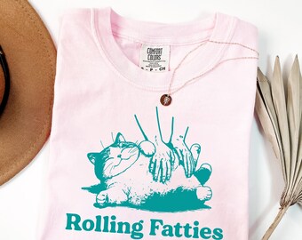 Rolling Fatties Cat Shirt, Funny Massage Cat Tee, Cute Pet Lover Humor T-Shirt, Relaxation Cat Graphic Tee Gift