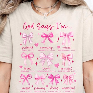 God Says I’m PNG – Pink Scripture Bow Sublimation – Christian Affirmation Design – Bible Verse Clipart for Shirts, Mugs, Faith Gifts