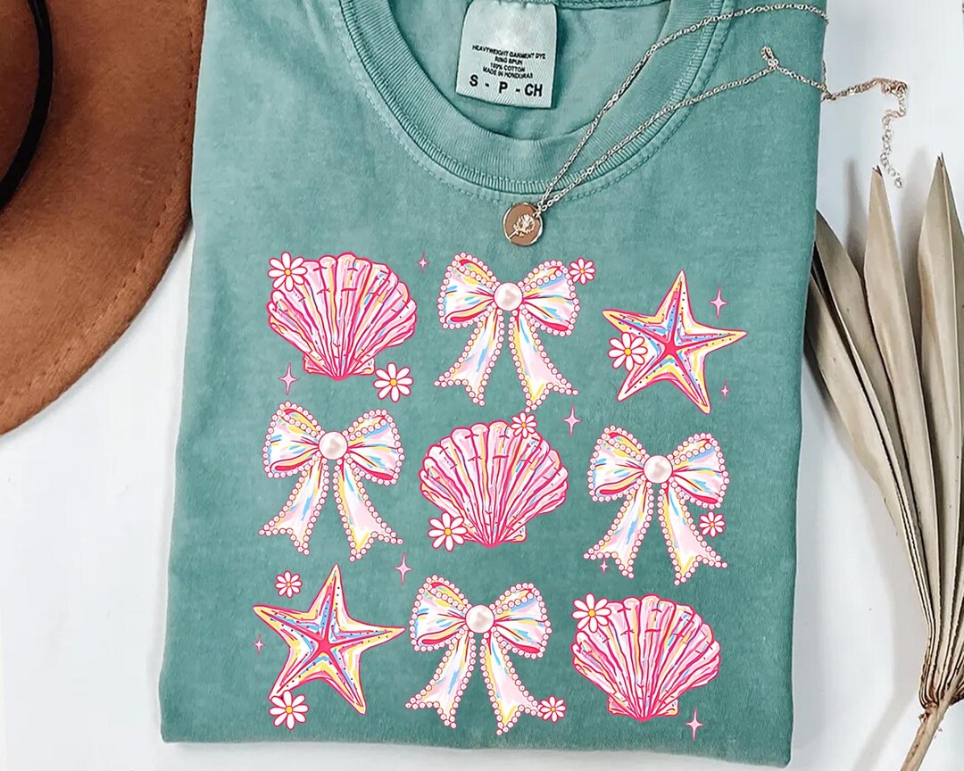 Seashell and Starfish PNG With Bows – Pastel Beach Sublimation Design ...