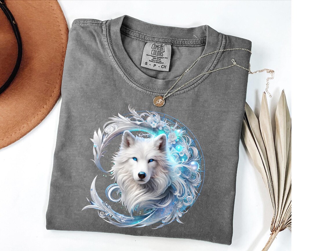 Mystical White Wolf Shirt, Fantasy Snow Wolf Graphic Tee, Bohemian Wild ...