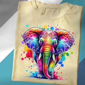Colorful Elephant PNG Design, Boho Elephant Watercolor PNG, Vibrant Tribal Animal Art PNG, Sublimation for T-Shirt or Mug Print
