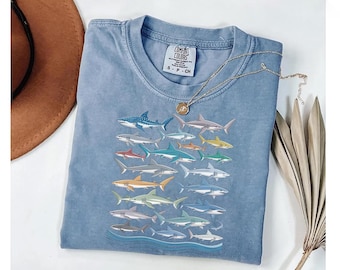 Colorful Shark Graphic Tee: Comfort Colors Ocean Lover Shirt
