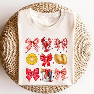 Crawfish Boil PNG with Bows – Southern Seafood Sublimation Design, Red Gingham Bow Clipart, Cute Summer Cookout Digital Download