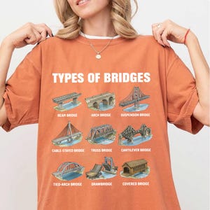 Types of Bridges Shirt, Civil Engineer Gift, Architecture Student Tee, Engineering Diagram Tshirt, Bridge Structural Tee, STEM Teacher Gift