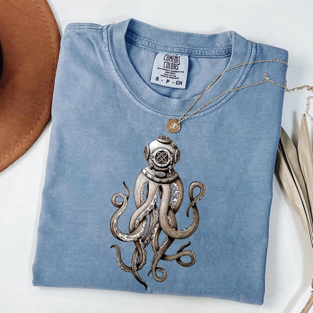 Steampunk Octopus Shirt, Vintage Deep Sea Diver Helmet Tee, Antique ...