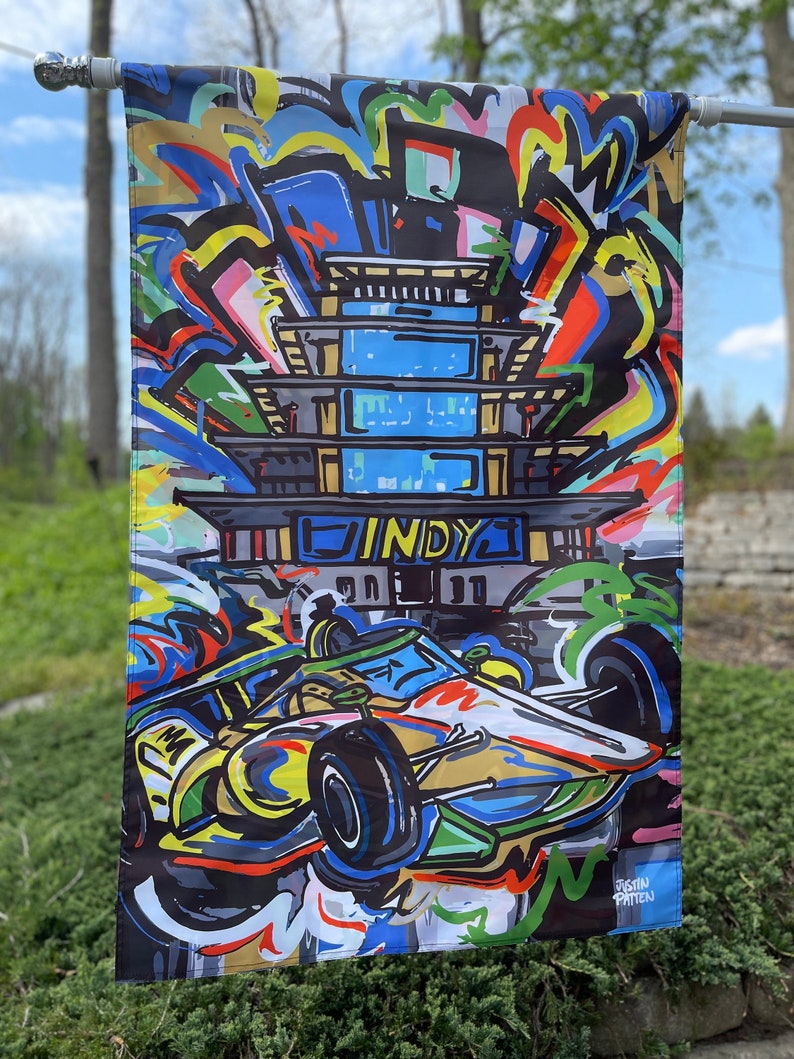 Indianapolis Motor Speedway Pagoda House Flag (28"x 42" in) by Justin Patten (Storm Striker Art, IMS Pagoda Gift, Bright Colors) Bild 2