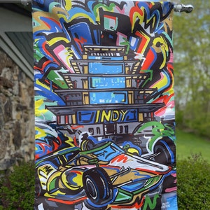 Indianapolis Motor Speedway Pagoda House Flag (28"x 42" in) by Justin Patten (Storm Striker Art, IMS Pagoda Gift, Bright Colors) Bild 1