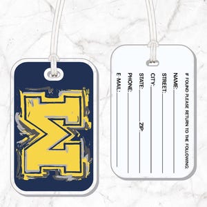University of Michigan M Bag Tag by Justin Patten (Storm Striker Art, Michigan Gift, Best Michigan Bag Tag, Michigan Alumni)