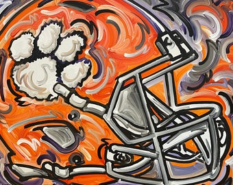 Clemson Painting by Justin Patten 30x24 (Officially Licensed, Football Helmet, Storm Striker Art, Real Art)