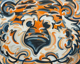 Pintura de la Universidad de Auburn hecha a medida por Justin Patten. Tamaño 61 x 76 cm (Kid Aubie)