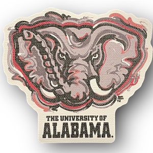 May include: A red, black, and gray stylized illustration of an elephant's head with the text "THE UNIVERSITY OF ALABAMA."
