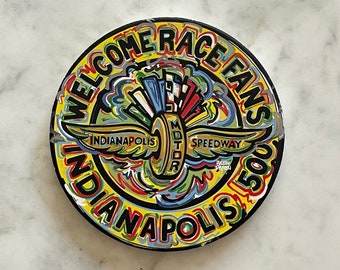 Indianapolis Motor Speedway Welcome Race Fans Stone Coaster by Justin Patten