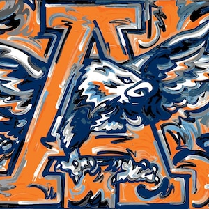 Auburn University Vintage War Eagle Print by Justin Patten (Storm Striker Art, 20&quot;x16&quot; War Eagle, Auburn Alumni, Auburn Gift)