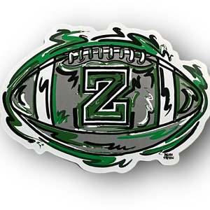 May include: A green and gray football with the number "2" in green on the side. The football is drawn in a cartoon style with a white outline.
