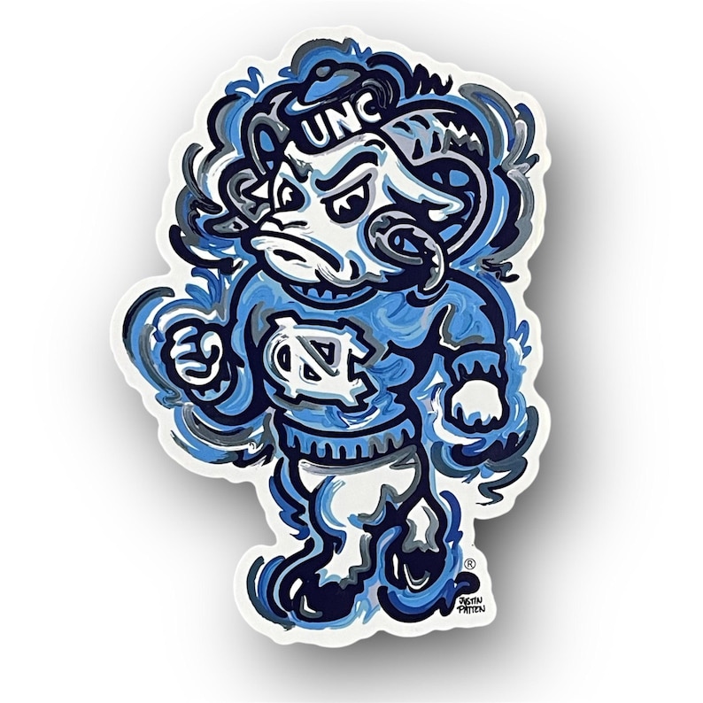 Sticker mascotte en vinyle de l'Université de Caroline du Nord par Justin Patten (Storm Striker Art, UNC Alumni, Tar Heels, CLC) image 1