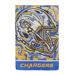May include: A blue and yellow garden flag with a stylized football helmet and the text "CHARGERS" in yellow letters.