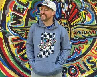 Sudadera unisex con capucha Indianapolis Motor Speedway con diseño de ala y rueda, de Justin Patten (IMS, Indy 500, Pagoda, Ala y Rueda)