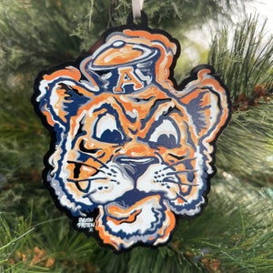 Auburn University Vintage Beanie Aubie Ornament by Justin Patten (Storm Striker Art, Acrylic Clear Ornament, 4”x4”, Best Auburn Alumni Gift)