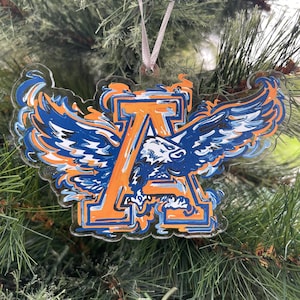 Auburn Eagle Ornament created by Storm Striker Art by Justin Patten (Auburn University, War Eagle, Clear Acrylic, 4.5”x3.5” Auburn, Alabama)