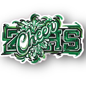 May include: Green and black cheerleading design with the text "Cheer" and "ZHS" in a stylized font.