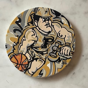 Purdue Basketball Pete Stone Coaster by Justin (Storm Striker Art, Purdue Gift, Best Coaster, College Town, BarGift)