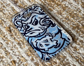 University of North Carolina Bag Tag by Justin Patten (Storm Striker Art, Tar Heels, Travel, Acrylic Bag Tag)