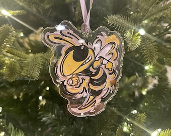 Georgia Tech Ornament by Justin Patten (Storm Striker Art, Acrylic, 3&quot;x4&quot;, Christmas Ornament, Buzz Art, Painted Gift)