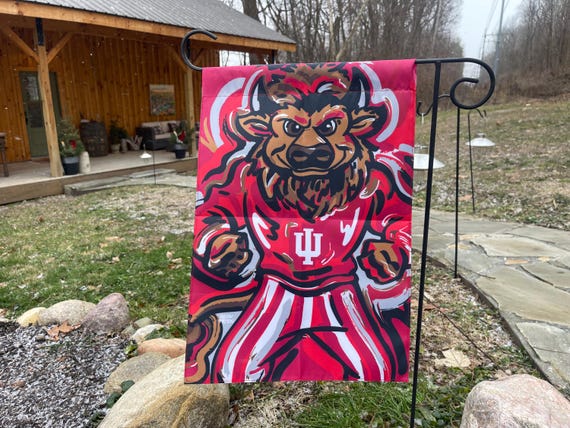 Indiana University IU Hoosier Mascot Garden Flag by Justin Patten (Storm Striker Art, Best IU Garden Flag, Go Hoosiers, CLC)