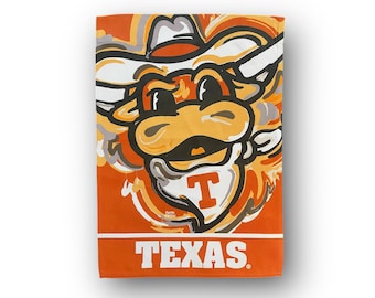 University of Texas Mascot Garden Flag 12&quot; x 18&quot; by Justin Patten (Storm Striker Art, Yard Flag, Horns Up, SEC, Texas Gift)