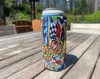 Indianapolis Motor Speedway Motion Wing and Wheel Tall Can Drink Sleeve by Justin Patten (x2)(INDY 500)