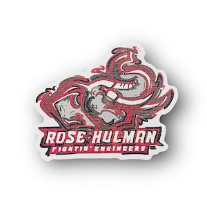May include: A red and black logo with a stylized image of a knight holding a shield. The text "ROSE-HULMAN FIGHTIN' ENGINEERS" is below the image.