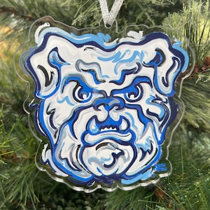 Butler University Bulldog Ornament by Justin Patten Clear (Storm Striker Art, Best Ornament, 3.5&quot;x3.5&quot;, Acrylic, Indianapolis, Mascot)