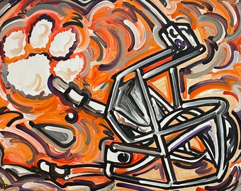 Clemson Painting by Justin Patten 30x24 (Officially Licensed, Football Helmet, Storm Striker Art, Real Art)