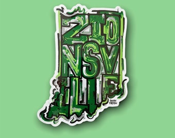 Sticker Zionsville Storm Striker Art by Justin Patten Zionsville Indiana State Vinyl Sticker Exterior Car Use 6"x4" State Gift Water Bottle