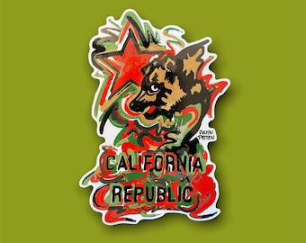 Sticker California Artist Justin Patten California Vinyl Sticker For Exterior Car Use 6x5 USA State Flag