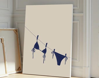 Blue Bikini Art Print - Bathing Suit Digital Download, Beachy Wall Art, Coconut Girl Decor, Coastal Cowgirl Poster, Summer Aesthetic