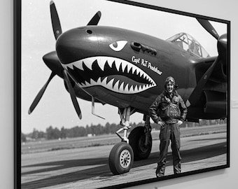 WWII P-38 Lightning Plane & Fighter Pilot Digital Print, Vintage Aviation Photography, Fighter Plane Art, Military History Gift, Man Cave
