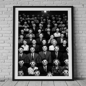 Vintage 3D Movie Print, Black and White Vintage Cinema Photo, Retro Wall Print, Opening Night Screening, Film Lover Wall Art, Cinema Print