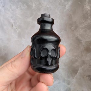 Obsidian Skull Potion Bottle | Solid Carved Crystal Bottle for Protection, Gothic Décor & Witchy Altars